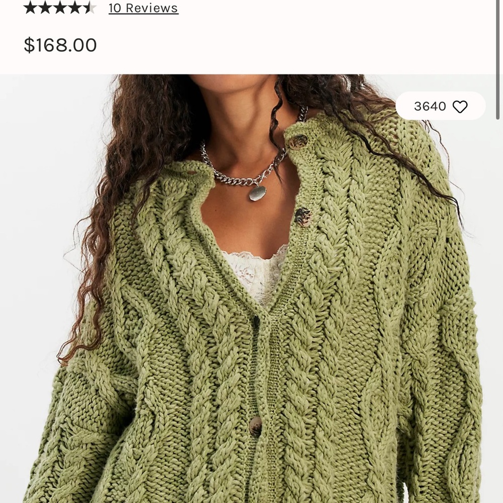 Free People Olive Cable Knit Cardigan